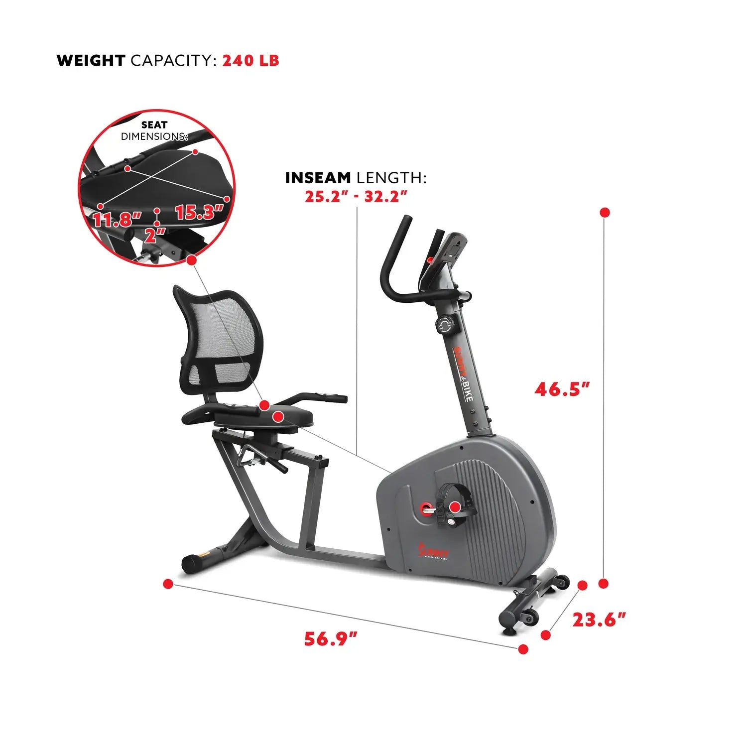 GP Pro Sun Endurance Series Magnetic Smart Recumbent Exercise Bike - Lifetime warranty*