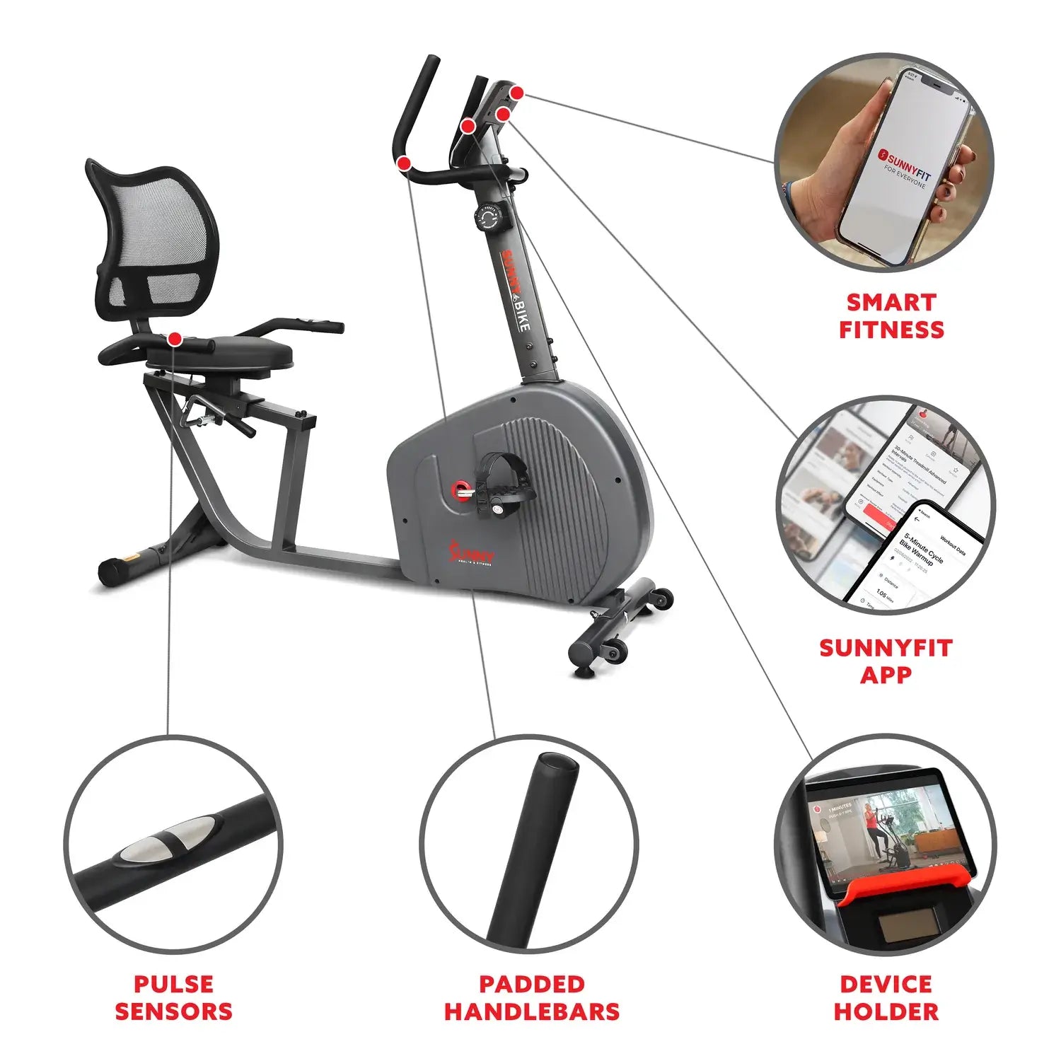 GP Pro Sun Endurance Series Magnetic Smart Recumbent Exercise Bike - Lifetime warranty*