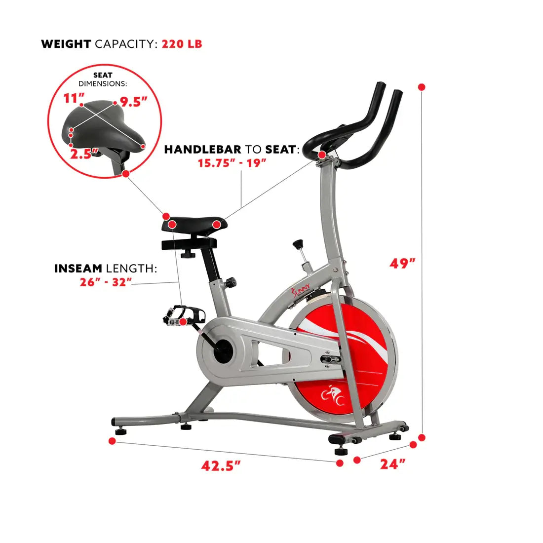 GP Pro Sun Indoor Cycling Stationary Exercise Bike Chain Drive - Lifetime warranty*