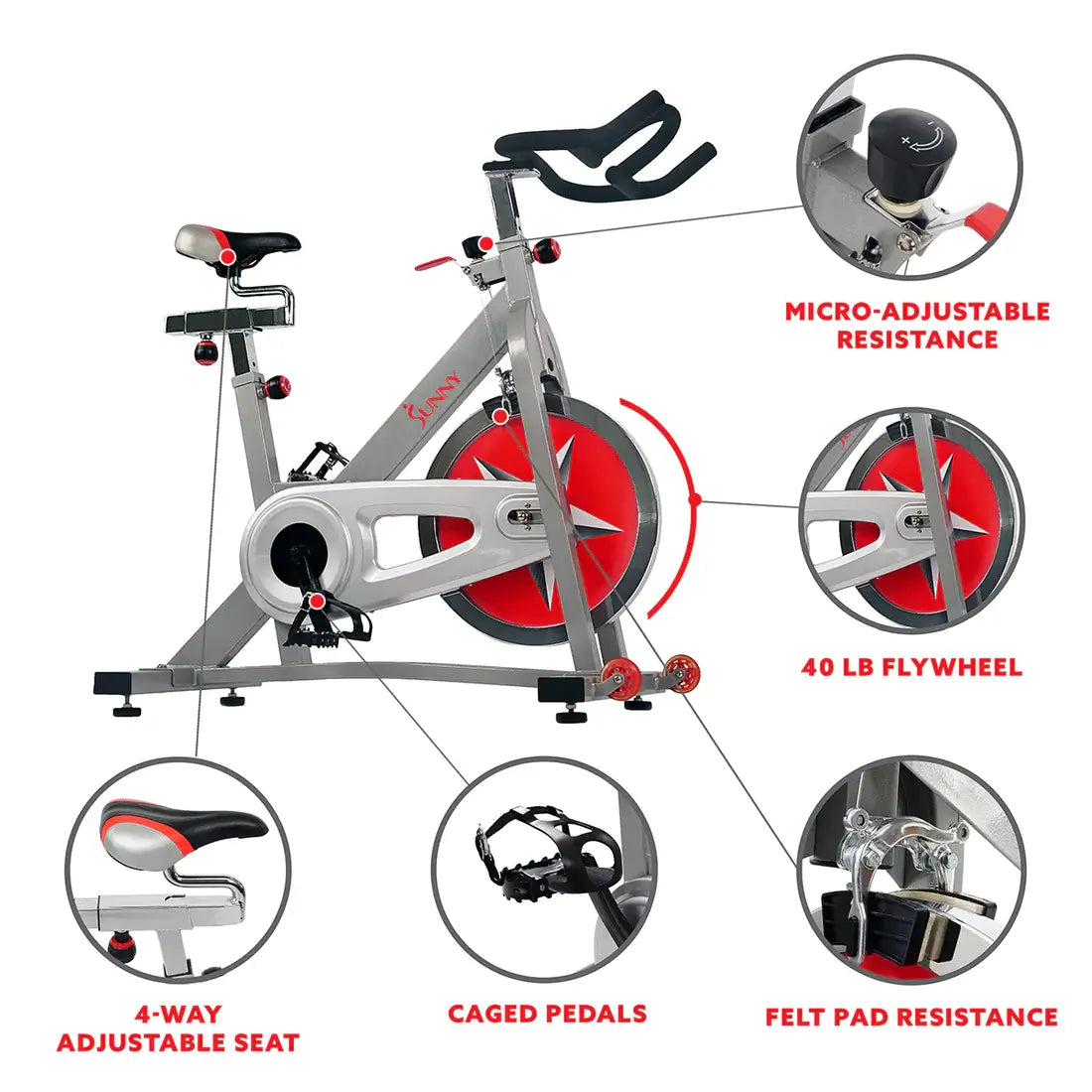 GP Pro Sun 40 lb Flywheel Chain Drive Pro Indoor Cycling Exercise Bike - Lifetime warranty*