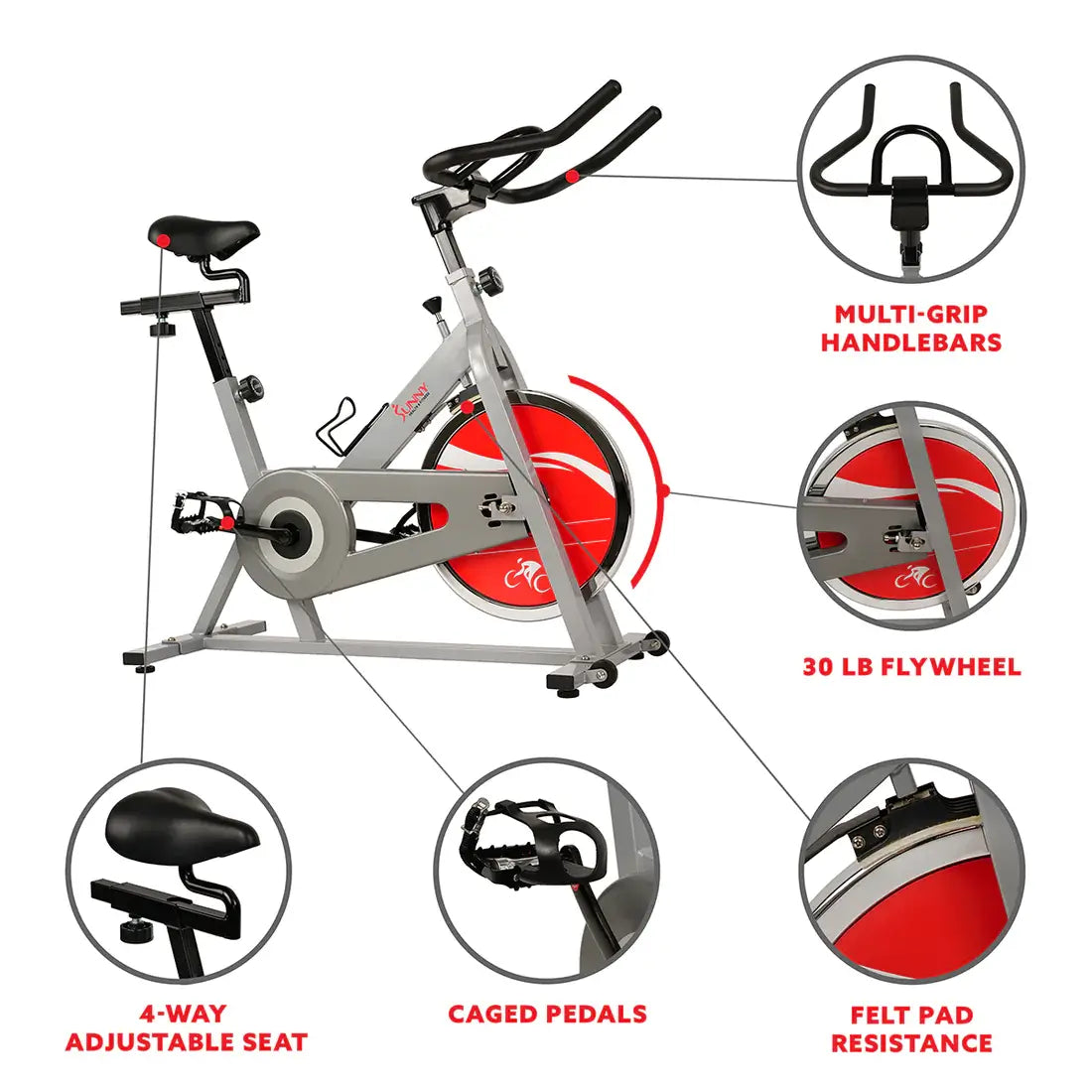 GP Pro Sun Silver Exercise Bike Chain Drive Indoor Cycling Trainer - Lifetime warranty*