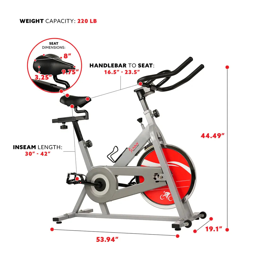 GP Pro Sun Silver Exercise Bike Chain Drive Indoor Cycling Trainer - Lifetime warranty*