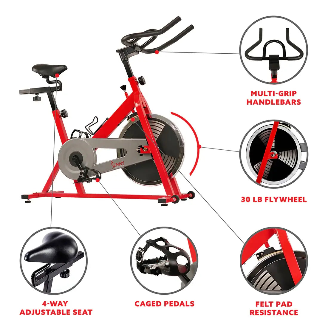 GP Pro Sun Red Chain Drive Indoor Cycling Exercise Bike Trainer-Lifetime warranty*