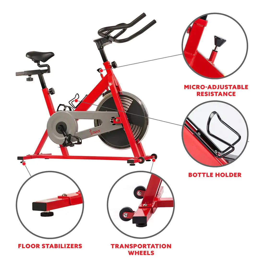 GP Pro Sun Red Chain Drive Indoor Cycling Exercise Bike Trainer-Lifetime warranty*