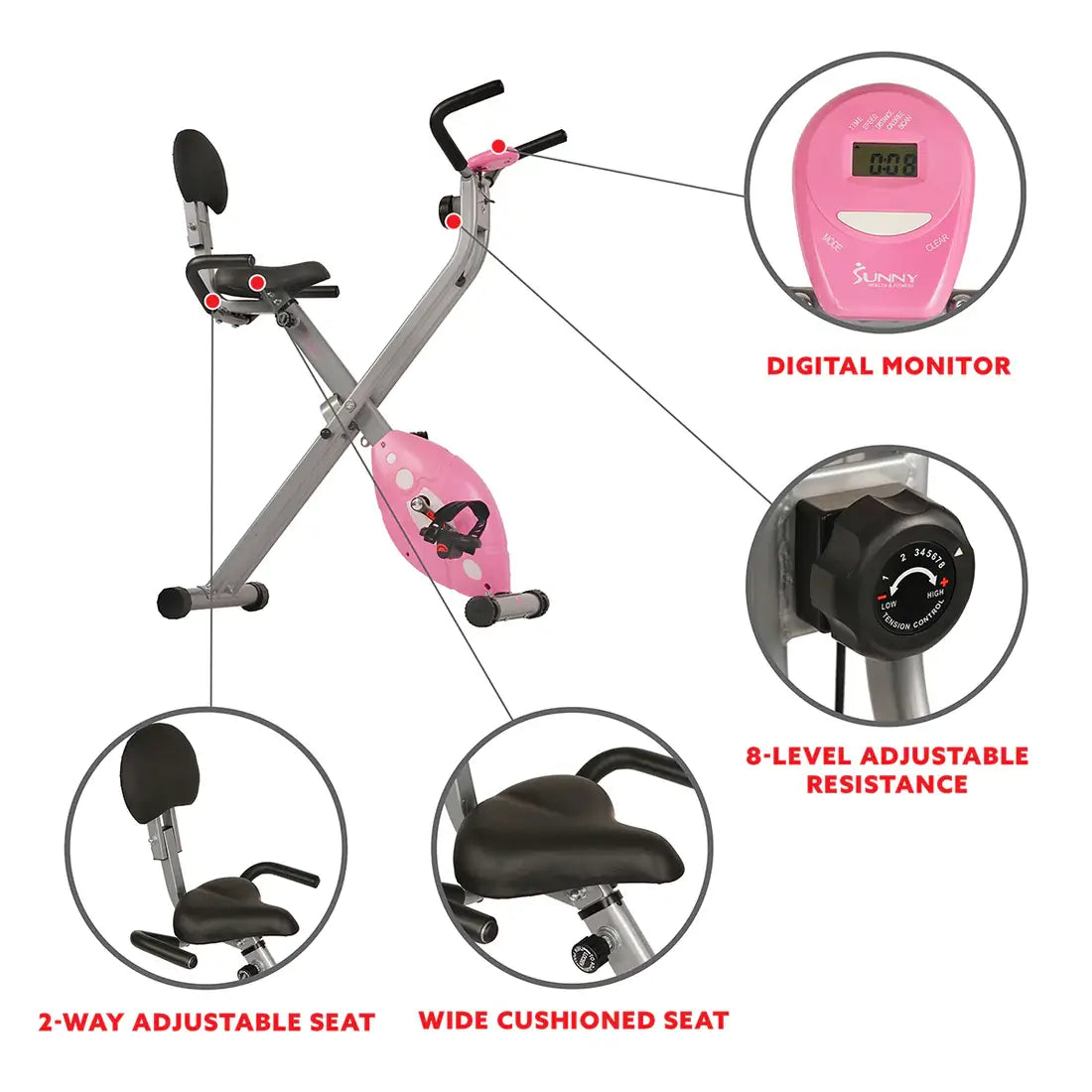 GP Pro Sun Magnetic Folding Recumbent Bike Exercise Bike, 220lb Capacity - Lifetime warranty*