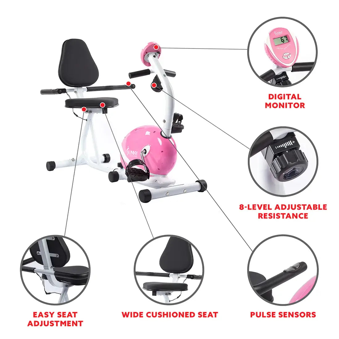 GP Pro Sun Pink Recumbent Exercise Bike Magnetic Resistance - Lifetime warranty*
