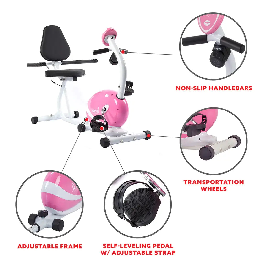 GP Pro Sun Pink Recumbent Exercise Bike Magnetic Resistance - Lifetime warranty*