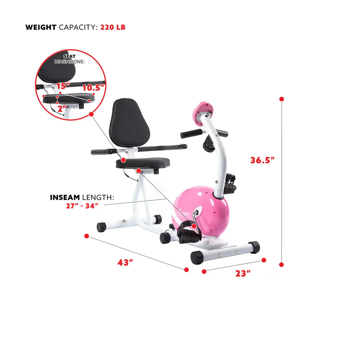 GP Pro Sun Pink Recumbent Exercise Bike Magnetic Resistance - Lifetime warranty*