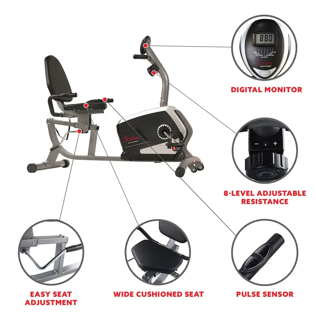 GP Pro Sun Magnetic Recumbent Exercise Bike, 300 lb Capacity & Adjustable Seat - Lifetime warranty*