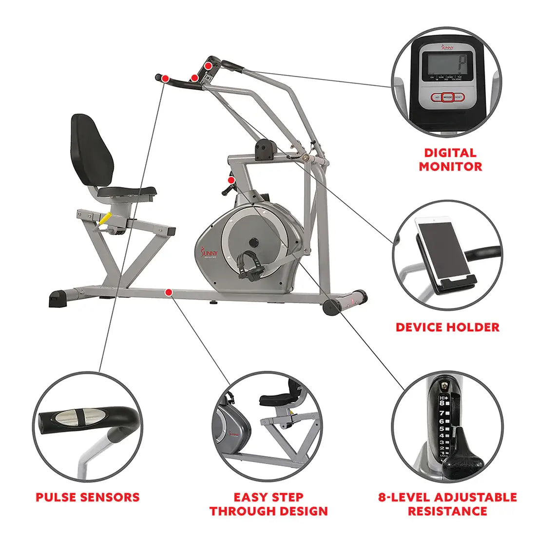 GP Pro Sun Arm Exerciser Magnetic Recumbent Bike Cross Trainer - Lifetime warranty*