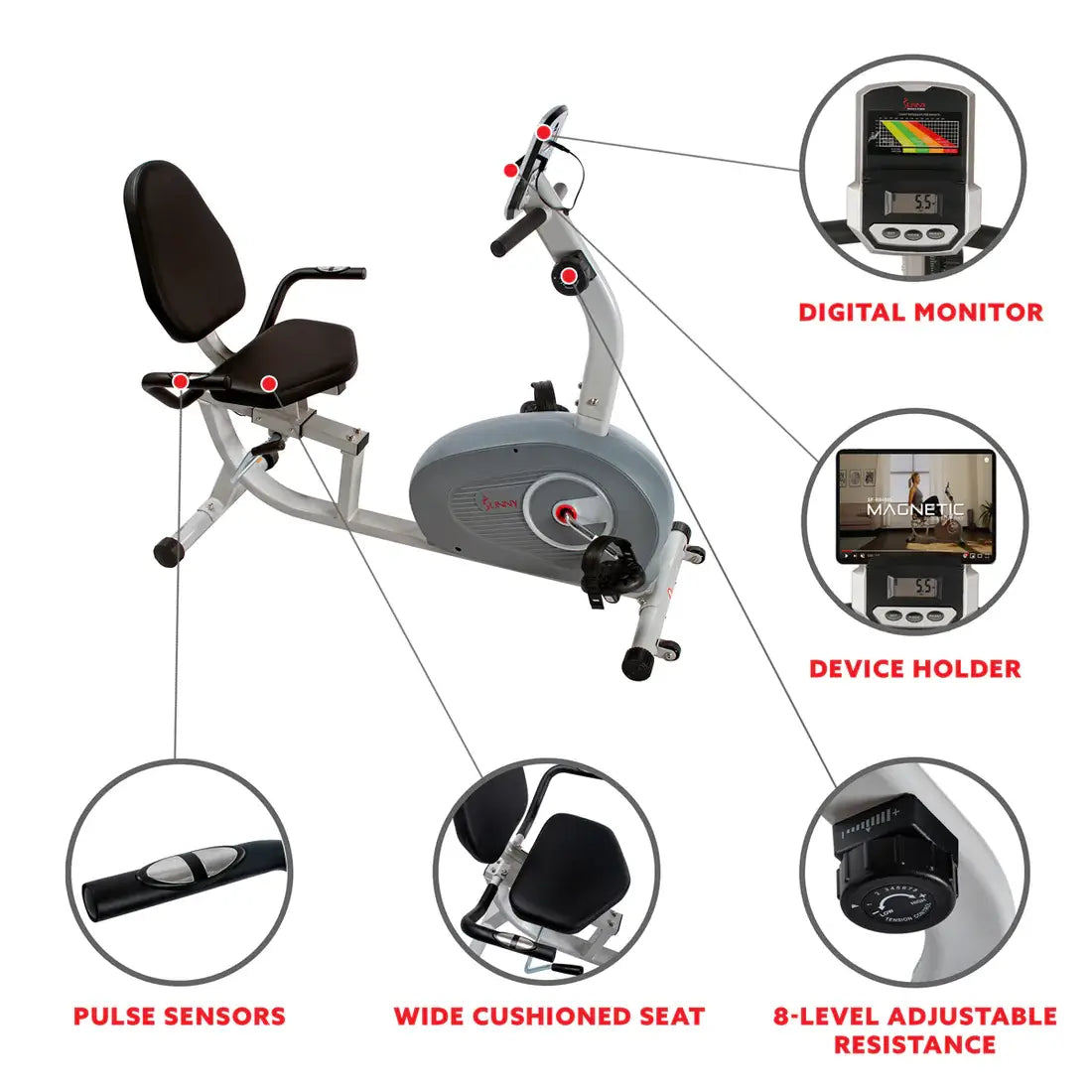 GP Pro Sun Magnetic Recumbent Exercise Bike - Lifetime warranty*
