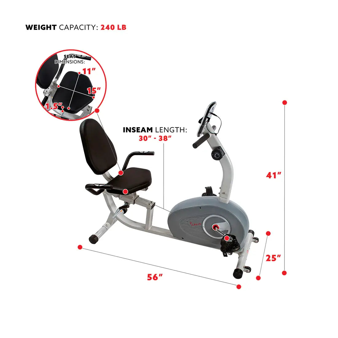 GP Pro Sun Magnetic Recumbent Exercise Bike - Lifetime warranty*