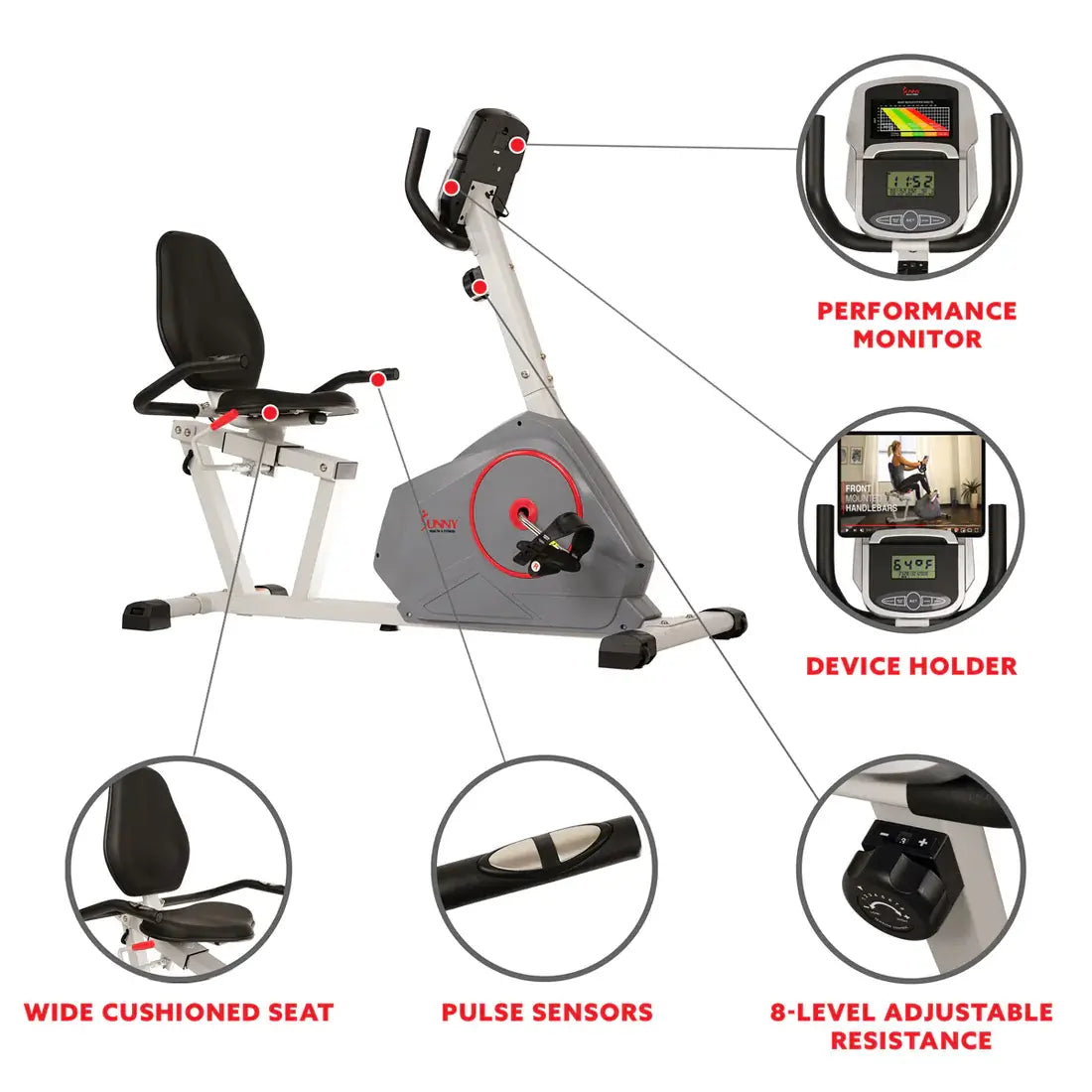 GP Pro Sun Magnetic Silent Recumbent Exercise Bike - Lifetime warranty*