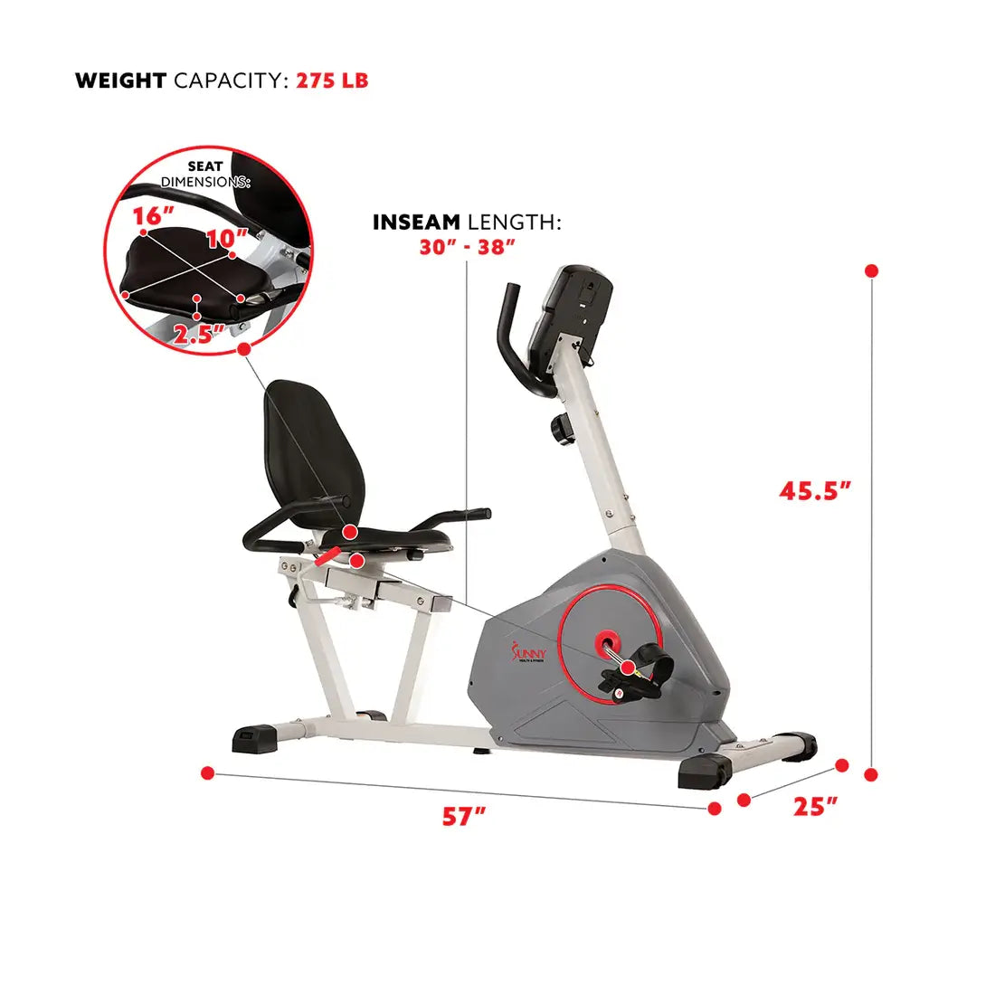 GP Pro Sun Magnetic Silent Recumbent Exercise Bike - Lifetime warranty*