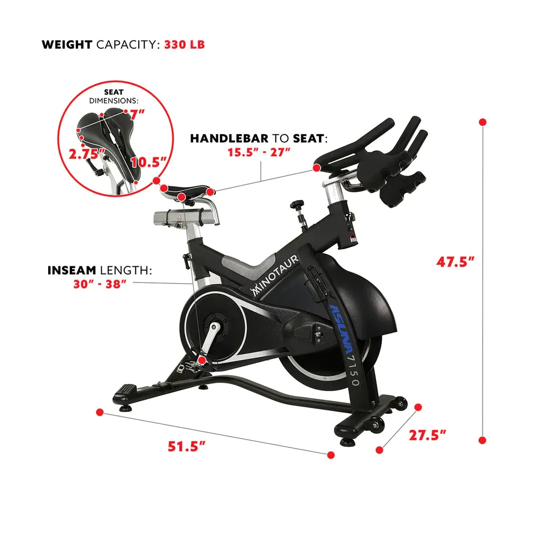 GP Pro Sun Asuna Minotaur Stationary Exercise Bike Magnetic High Weight Belt Drive - Lifetime warranty*