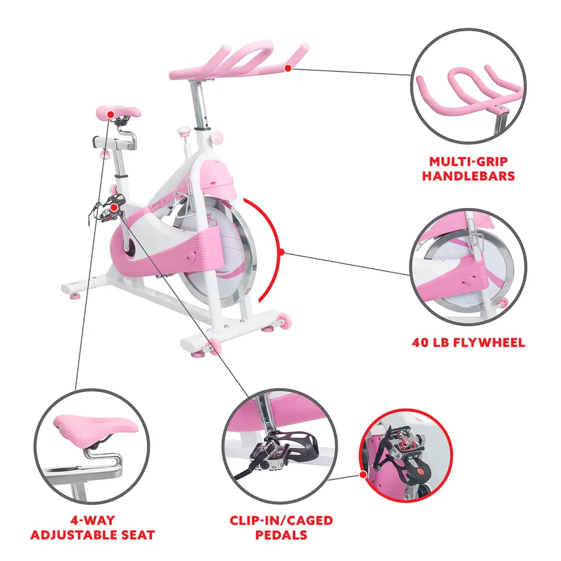 GP Pro Sun Pink Exercise Bike Belt Drive Premium Indoor Cycling Trainer - Lifetime warranty*