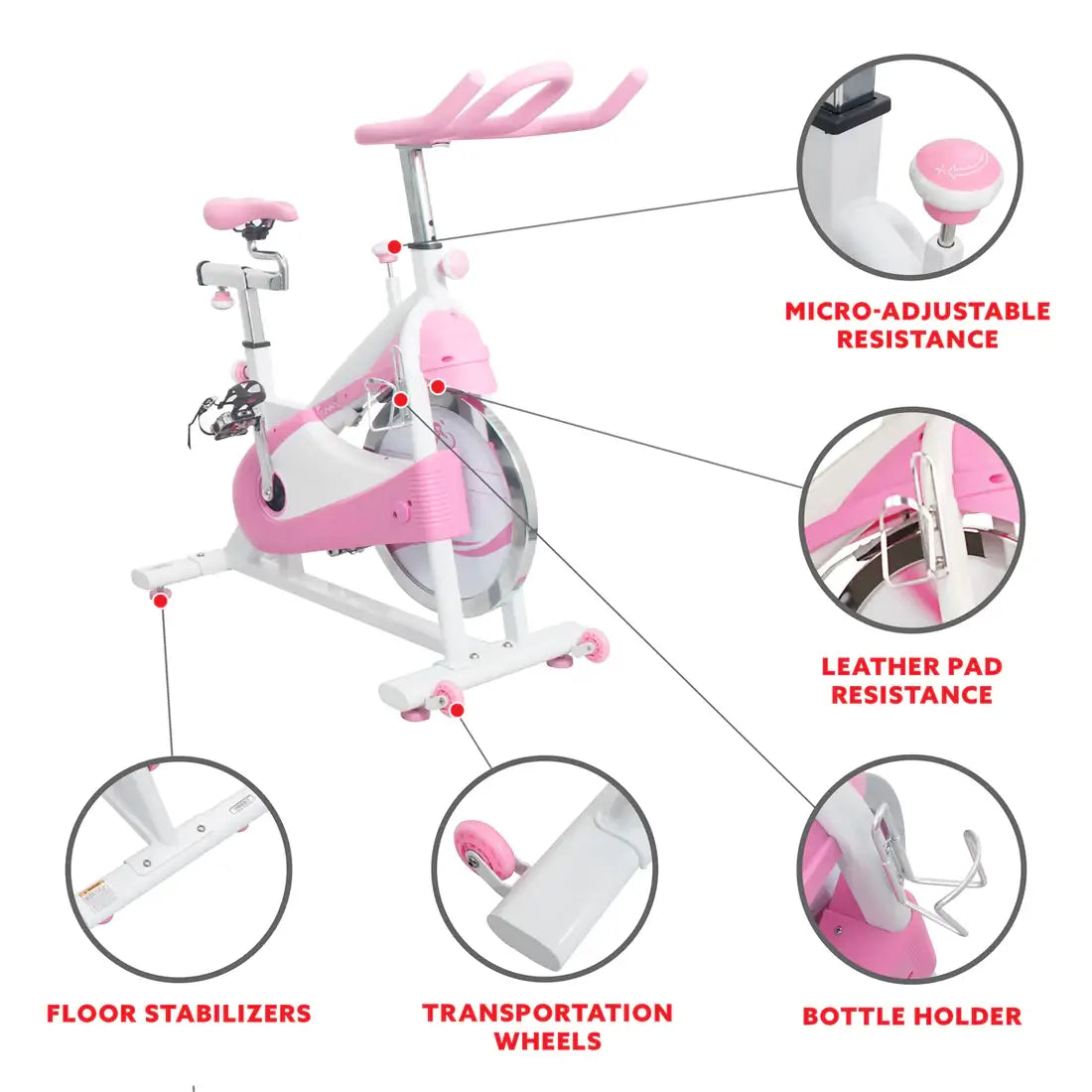 GP Pro Sun Pink Exercise Bike Belt Drive Premium Indoor Cycling Trainer - Lifetime warranty*