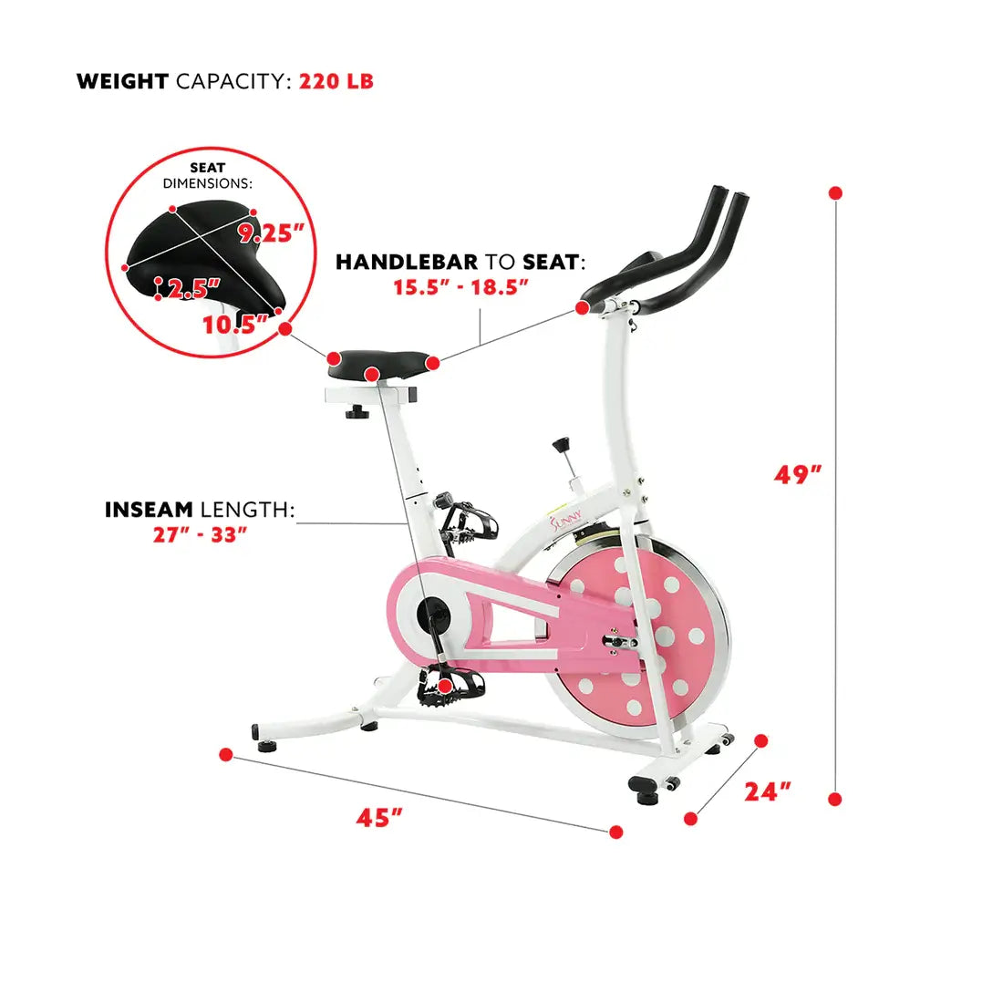GP Pro Sun Pink Chain Drive Indoor Cycling Trainer Exercise Bike-Lifetime warranty*