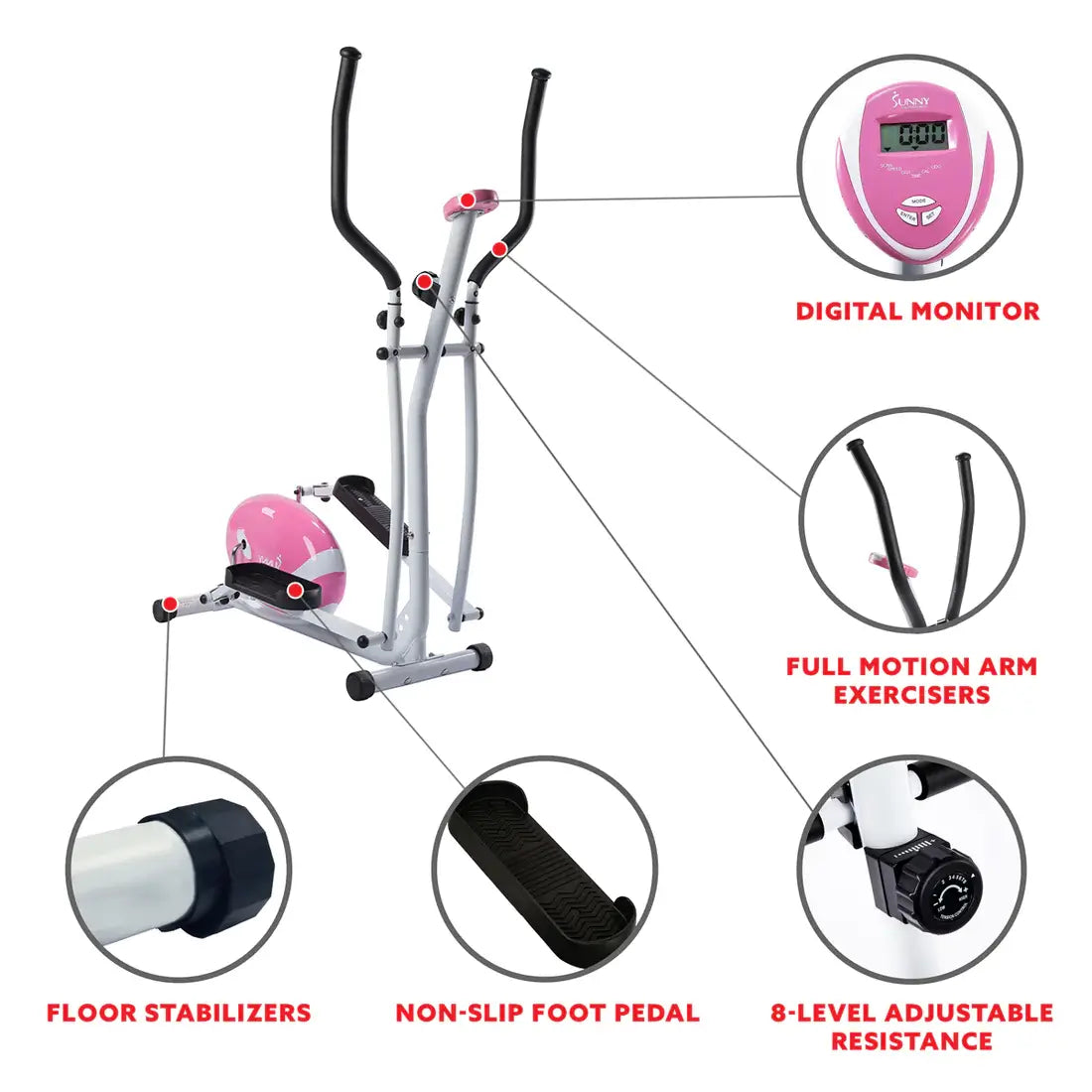 GP Pro Sun Pink Magnetic Elliptical Trainer Elliptical Machine- Lifetime warranty*