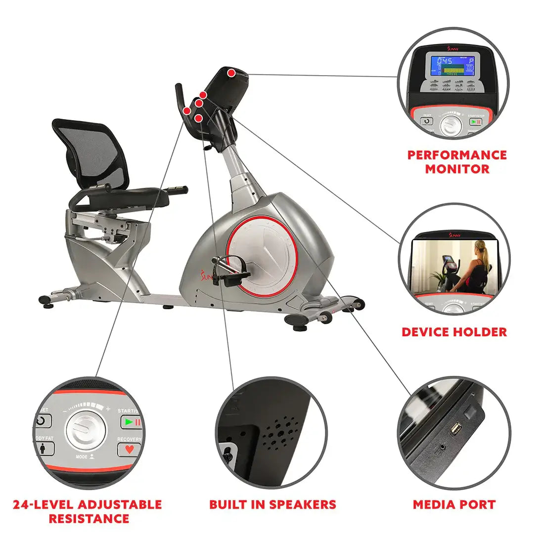 GP Pro Sun Recumbent Bike Exercise Bike, Self-Powered Cycling for USB Charging Function - Lifetime warranty*