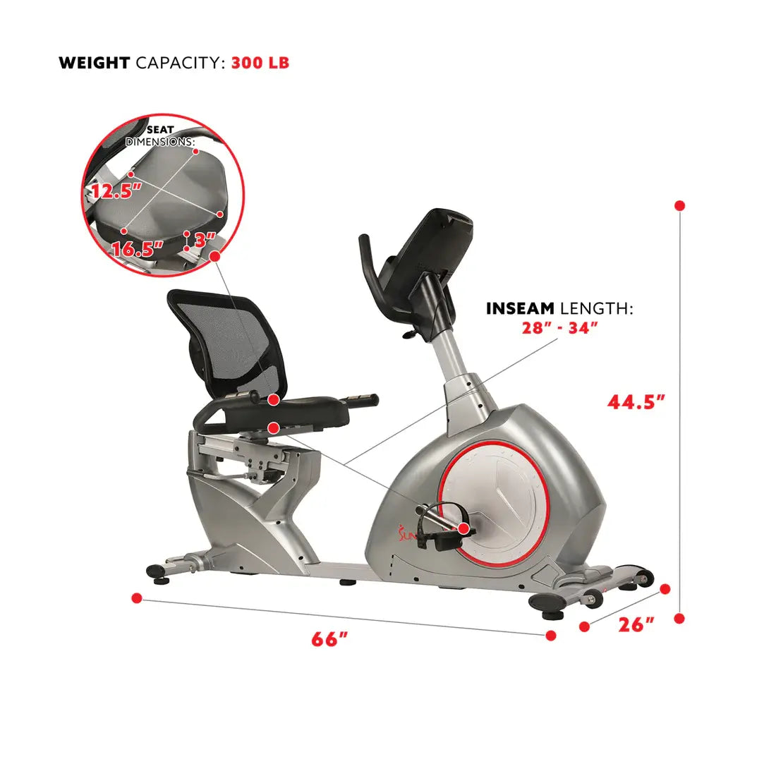 GP Pro Sun Recumbent Bike Exercise Bike, Self-Powered Cycling for USB Charging Function - Lifetime warranty*