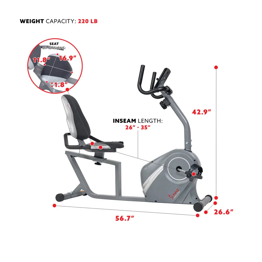 GP Pro Sun Magnetic Recumbent Bike- Lifetime warranty*