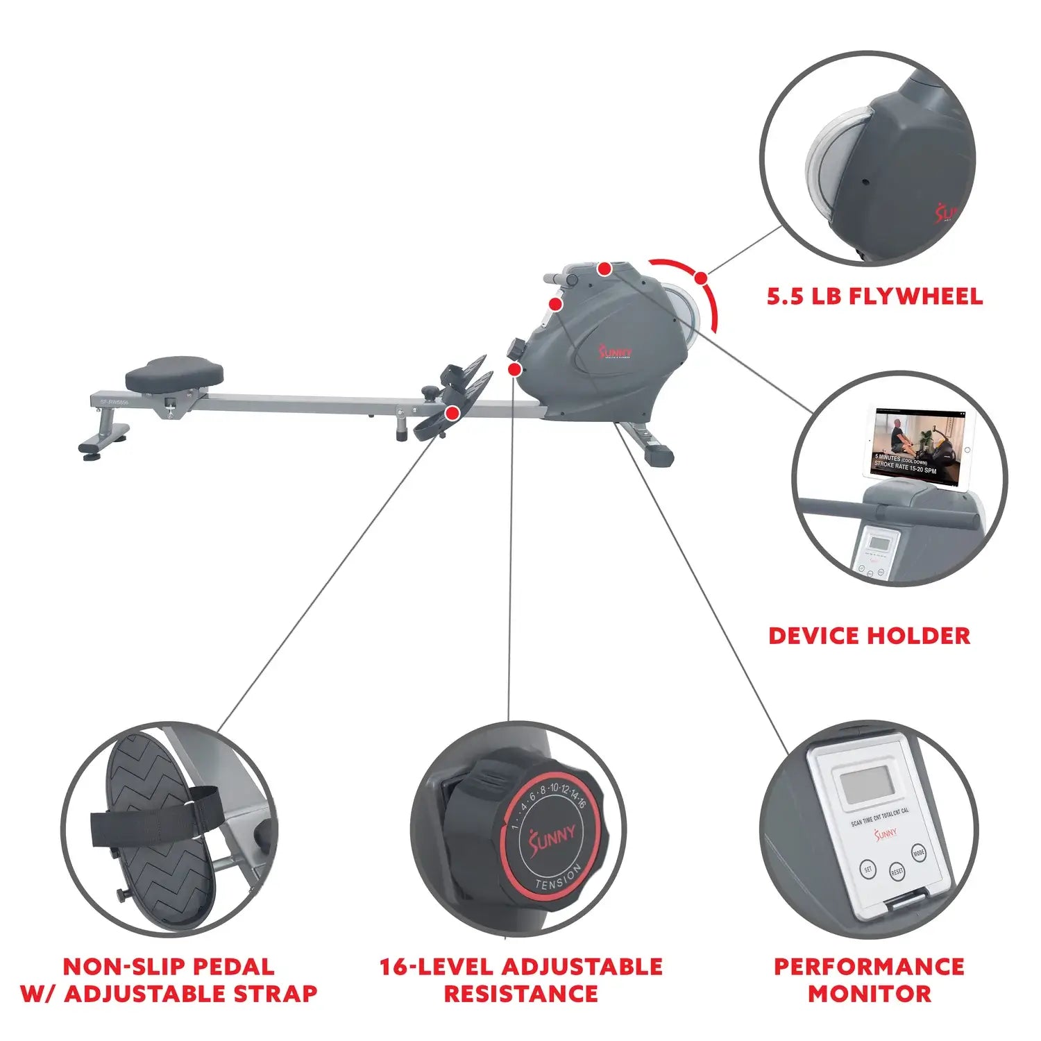 GP Pro Sun Rowing Machine Magnetic Rower, LCD Monitor - Lifetime warranty*