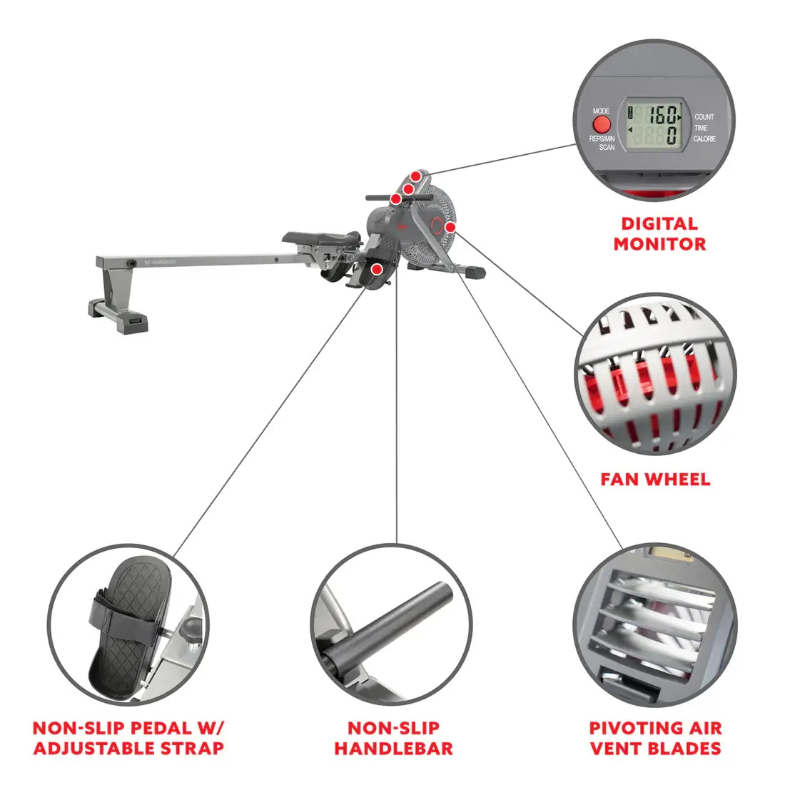 GP Pro Sun Fan Ergometer Rowing Machine Air Rower - Lifetime warranty*