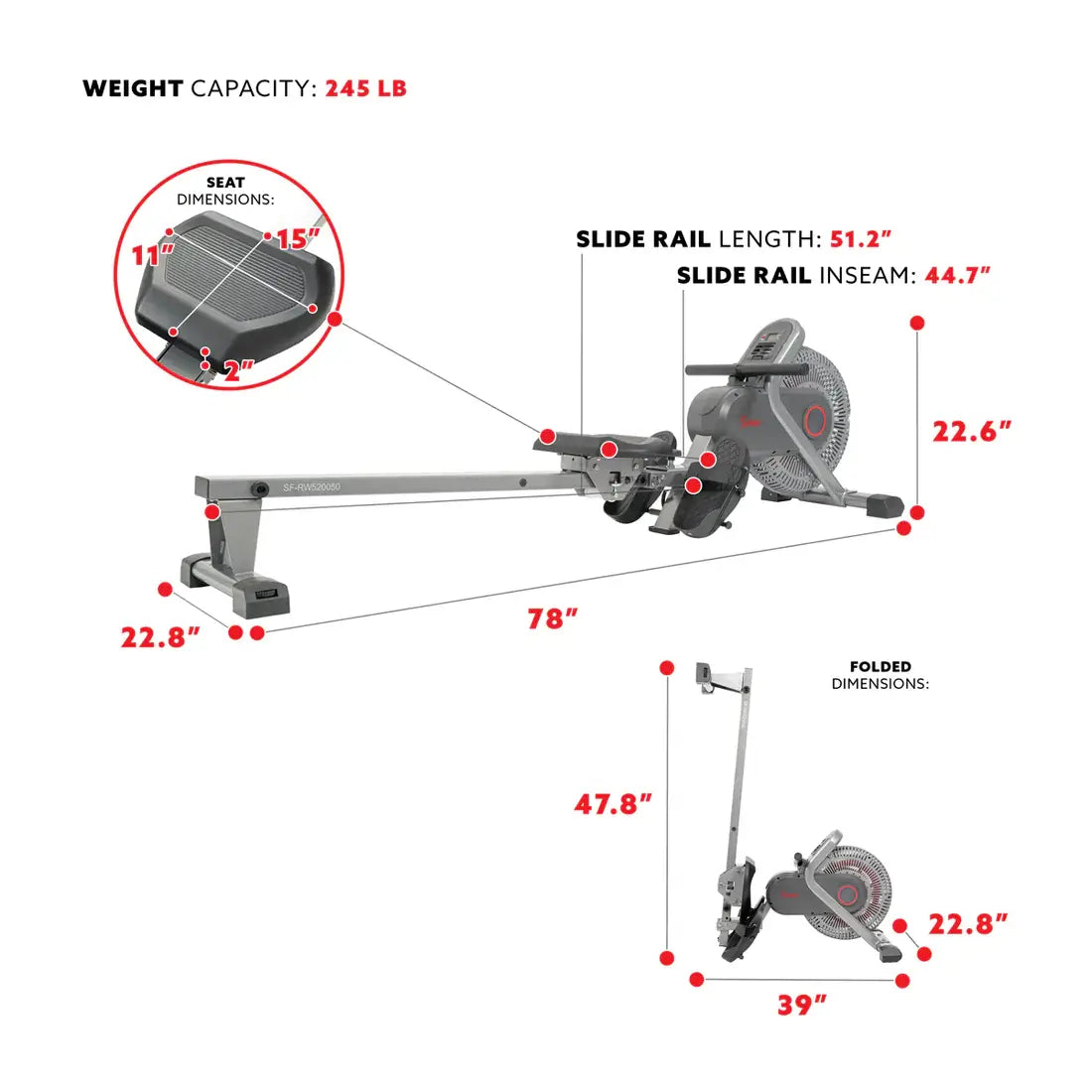 GP Pro Sun Fan Ergometer Rowing Machine Air Rower - Lifetime warranty*