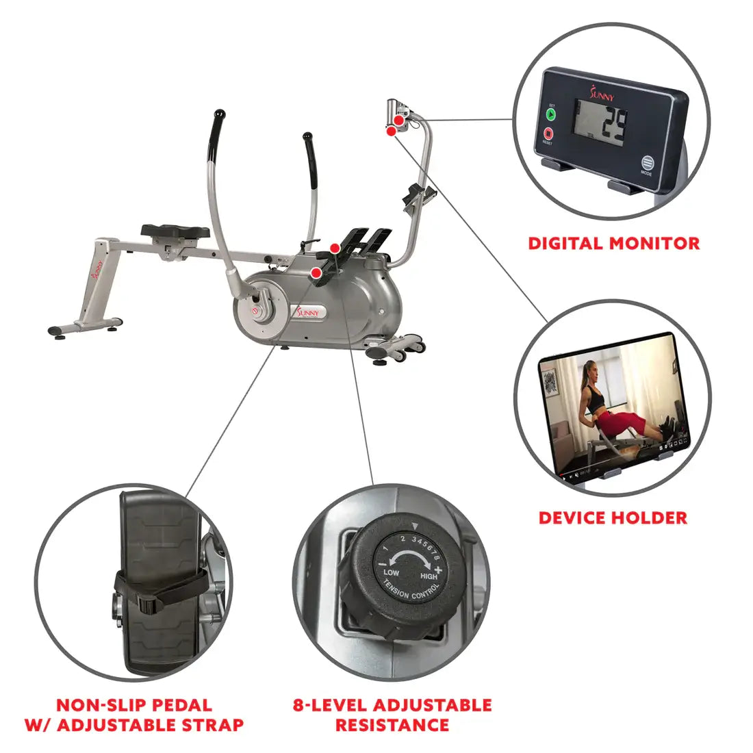 GP Pro Sun Full Motion Magnetic Rowing Machine Rower - Lifetime warranty*