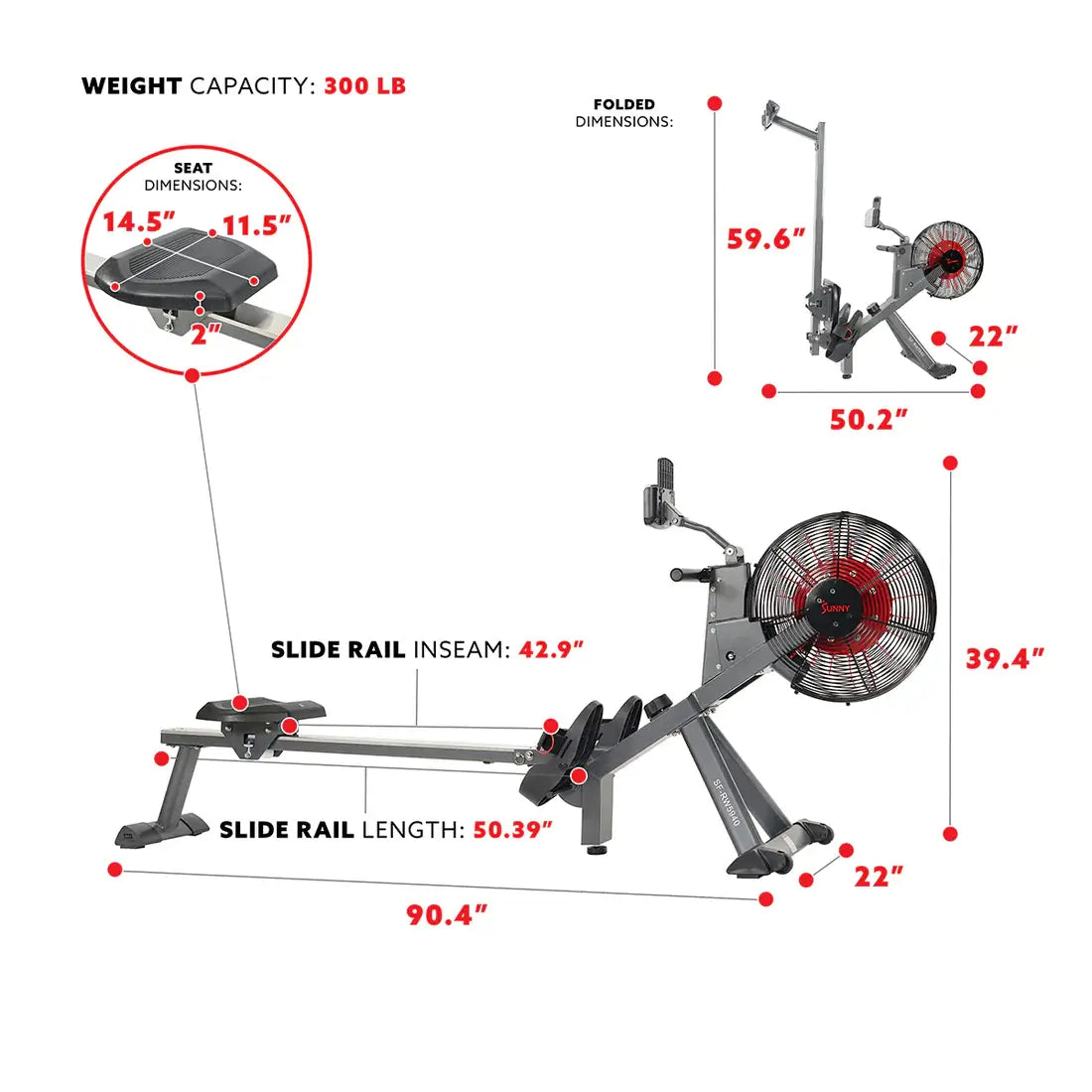 GP Pro Sun Magnetic Air Resistance Rowing Machine - Lifetime warranty*